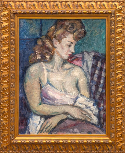 "Femme aux Epaules Nues" Early Impressionist Portrait of a Red Haired Woman de Albert Bertalan, Pintura a la venta en Singulart