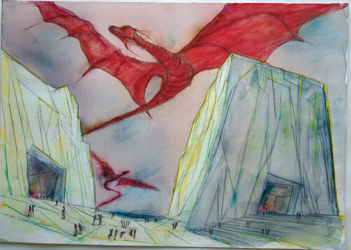Dragons are celebrated  with dragonfire in the temples di Søren Robert Lund, Altri media in vendita su Singulart