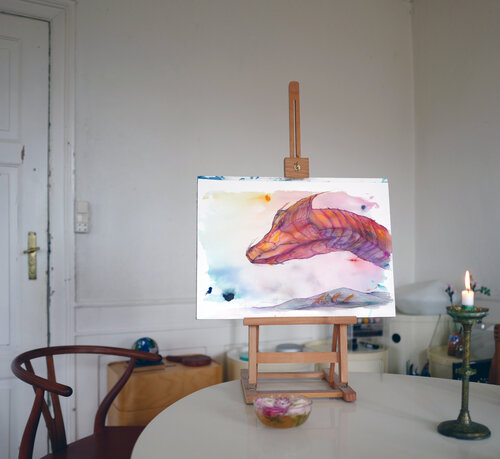 Dragon satisfied by seting fire to the city foto 2 by Søren Robert Lund, 素描 for Sale on Singulart