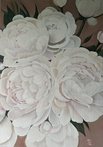 bouquet de pivoines blanches par Teya, Peinture en vente sur Singulart