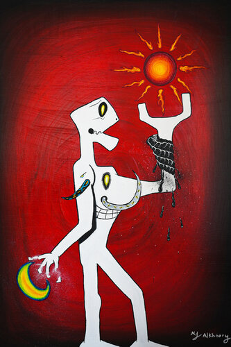 Going for the Moon is a Sacrifice to the sun van Mohammad Alkhoory, Schilderij te koop op Singulart
