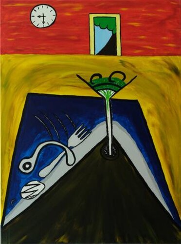 The restaurant with the shark table van Mohammad Alkhoory, Schilderij te koop op Singulart