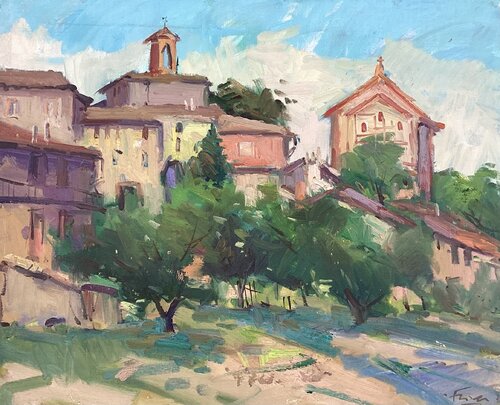 Village in Tuscany, oil on canvas von Guido Frick, Malerei kaufen auf Singulart