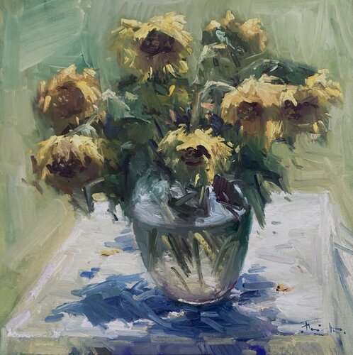 Fading peonies, oil of canvas von Guido Frick, Malerei kaufen auf Singulart