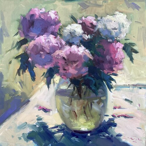 Peonies, oil on canvas van Guido Frick, Schilderij te koop op Singulart