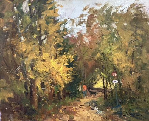 Walking the dog, oil on canvas von Guido Frick, Malerei kaufen auf Singulart