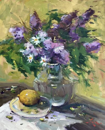 Lilacs and Lemon by Guido Frick, Painting for Sale on Singulart
