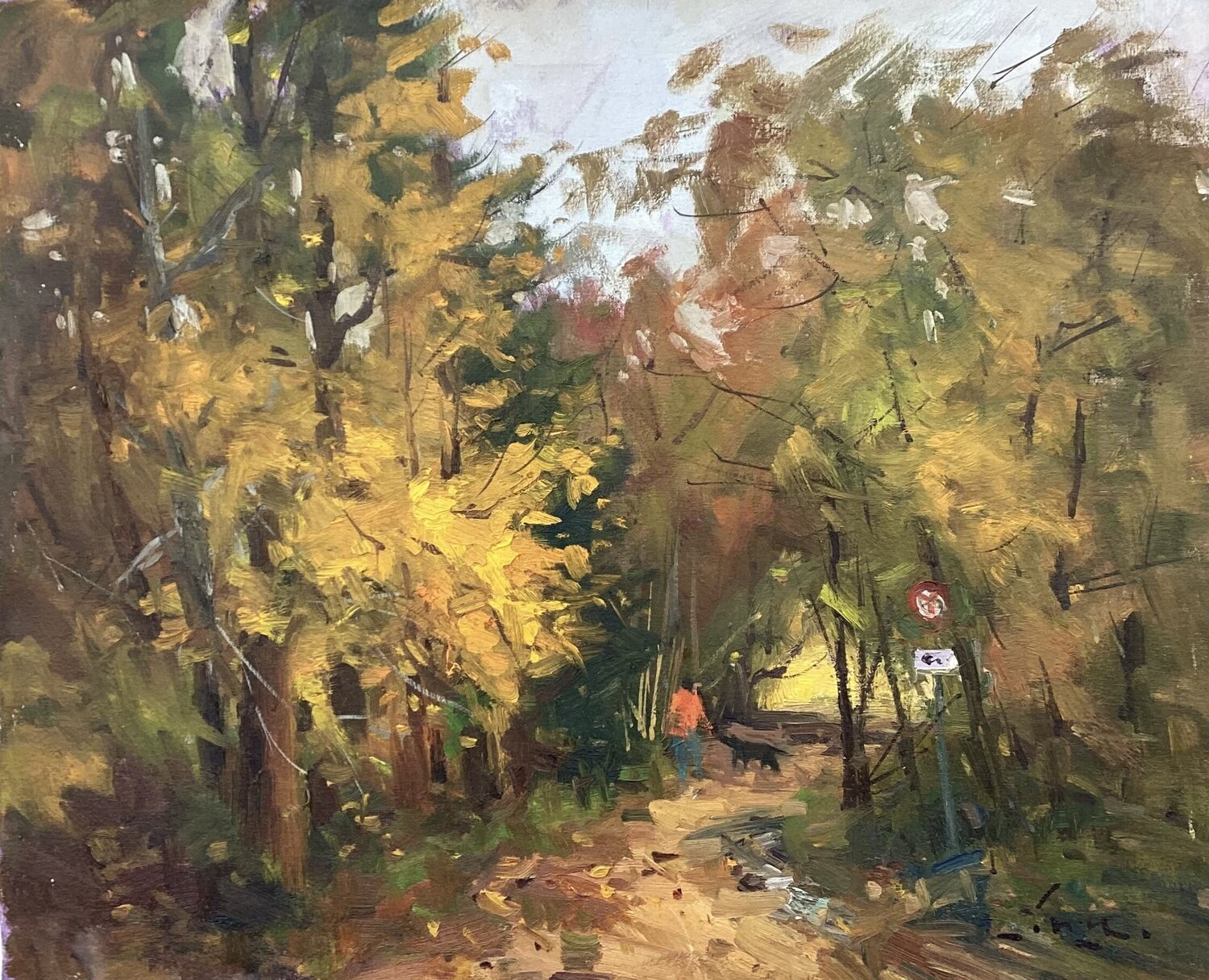 Walking the dog, oil on canvas Guido Frick Originalgemälde zu verkaufen