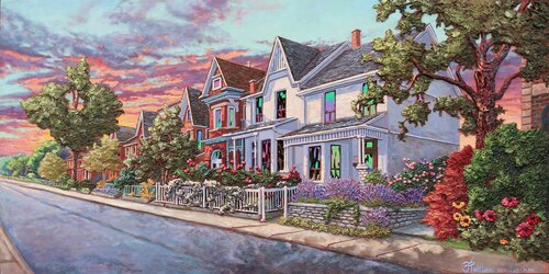 Des fleurs dans la ville Reine van Josée Tellier, Schilderij te koop op Singulart