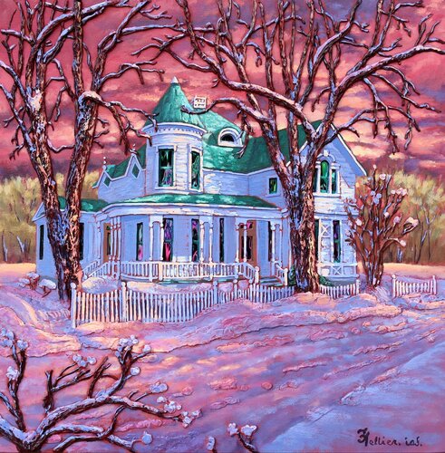 Classy house in winter van Josée Tellier, Schilderij te koop op Singulart