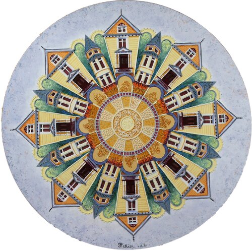 Variations  jaunes: le mandala van Josée Tellier, Schilderij te koop op Singulart