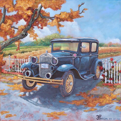 Ford A bleue van Josée Tellier, Schilderij te koop op Singulart