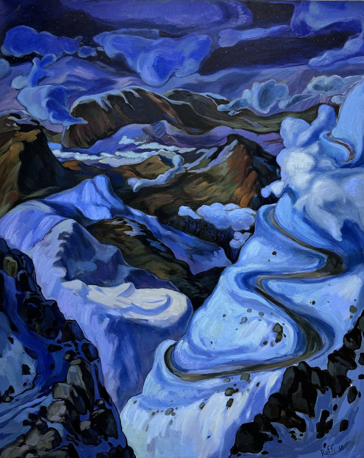 Night in the mountains” Raffi Ghazaryan Originalgemälde zu verkaufen