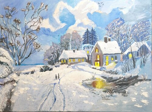 Прогулка зимним вечером van Наталья Чепикова, Schilderij te koop op Singulart