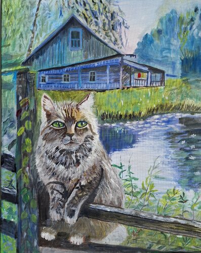 Country cat van Наталья Чепикова, Tekening te koop op Singulart