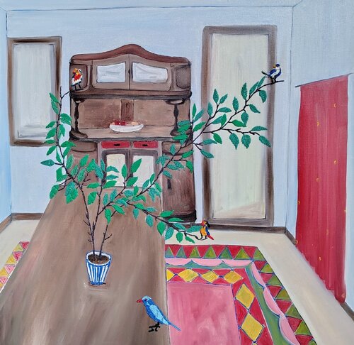 Four Birds in my Kitchen by Chiara Silvano, 회화 for Sale on Singulart