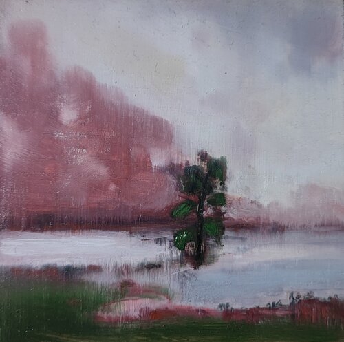 Ciel rouge sur le marais van FRANÇOISE LUCQ, Schilderij te koop op Singulart