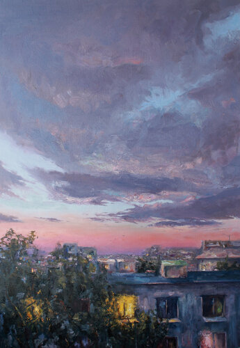 Evening over the city van Volha Milashevich-Valentynovich, Schilderij te koop op Singulart