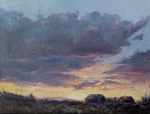 Sunset over the roofstops di Volha Milashevich-Valentynovich, Pittura in vendita su Singulart