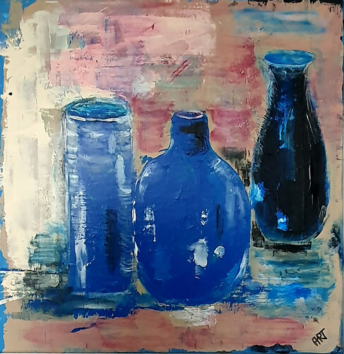 Blaue Vasen van Angela Rathjen, Schilderij te koop op Singulart