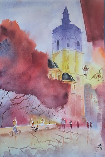 Final del verano en Valencia par Oki Hoyos, Œuvre sur papier en vente sur Singulart