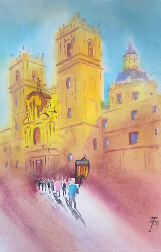 Procesionando en San Miguel de los Reyes by Oki Hoyos, 종이 for Sale on Singulart