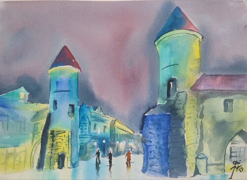 Anochece en la Puerta Viru par Oki Hoyos, Peinture en vente sur Singulart