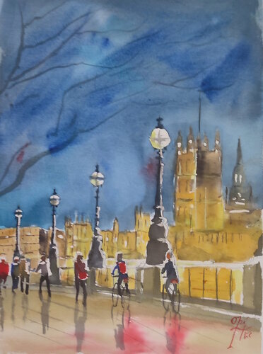 El Parlamento de Londres desde el río by Oki Hoyos, Painting for Sale on Singulart