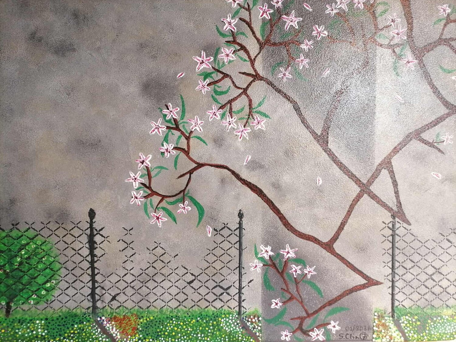 Opus VII – Blossoms Beyond the Fence Sotiris Christodoulou Originalgemälde zu verkaufen