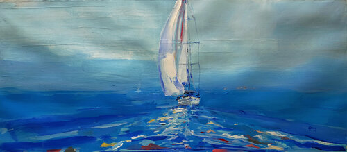 sailboat 5 van Oscar Alvarez Pardo, Werk op papier te koop op Singulart