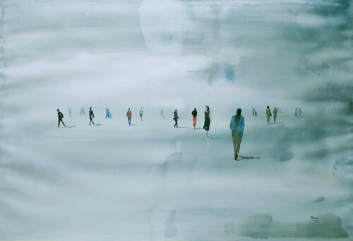 Walks through the sky -30 van Oscar Alvarez Pardo, Werk op papier te koop op Singulart