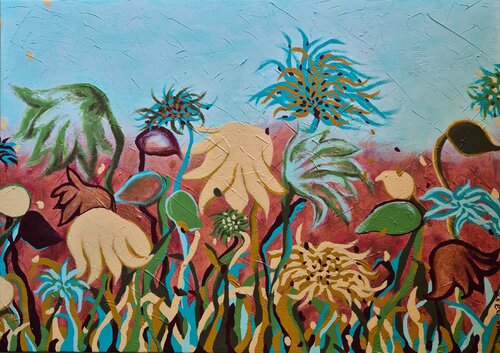 Imaginery Field of Flowers 2 di Sharon Perry Turbiner - Sharon's Art, Pittura in vendita su Singulart