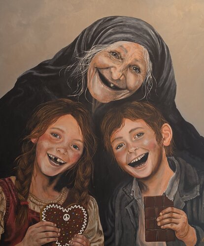 Hänsel und Gretel (Friedensversion) van Eva-Maria Arnold, Schilderij te koop op Singulart