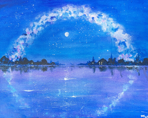 Moon, Stars and Waterfront von Janet LaPelusa, Malerei kaufen auf Singulart
