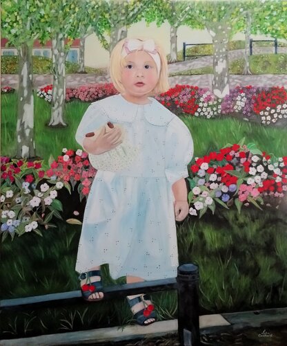 the little girl with golden hair (framed American-style) von Lydia Habers-Canclaux, Malerei kaufen auf Singulart