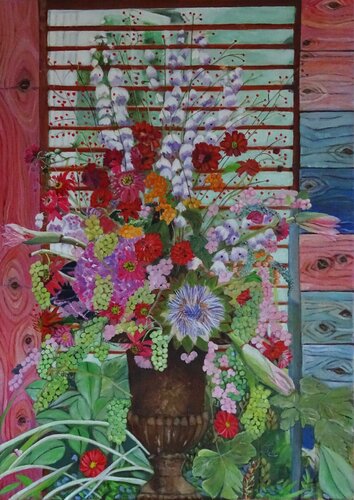 Summer flowers (framed American Style) by Lydia Habers-Canclaux, Painting for Sale on Singulart