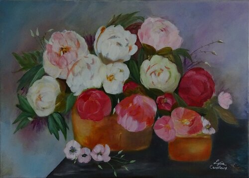 Peonies -Pivoines (framed American-style) von Lydia Habers-Canclaux, Malerei kaufen auf Singulart