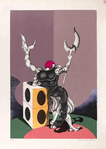 Surreal Encounter with Masked Figures by Francesco Paolo Delle Noci, Print for Sale on Singulart