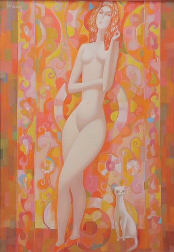The Lady with a Cat van Nodir Shoabduraximov, Schilderij te koop op Singulart