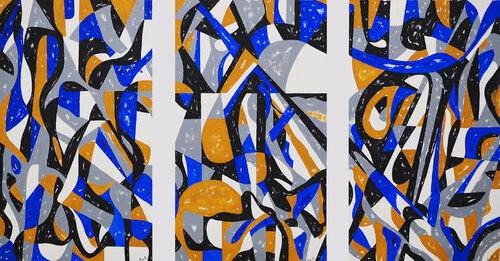 Abstract Blue Mosaic - 3 pieces by Armin Aintebli, 油畫 for Sale on Singulart