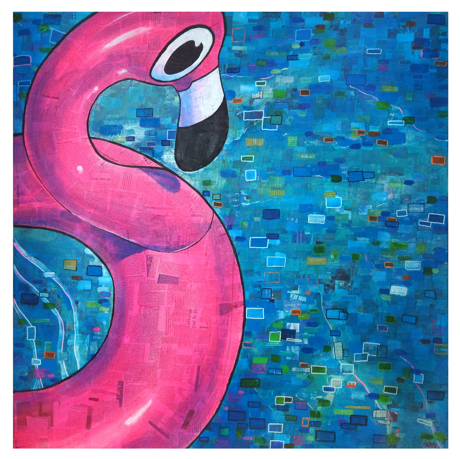 Bouée Flamant Rose Loïc Bruyère Originalgemälde zu verkaufen