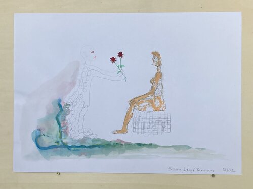 Jessica bringt Blumen van Konstantin Rüchardt, Werk op papier te koop op Singulart