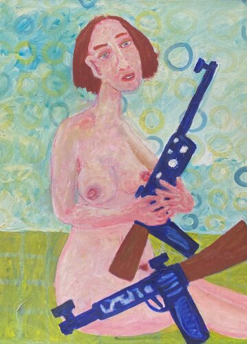 Frau mit Maschinenpistolen von Konstantin Rüchardt, Malerei kaufen auf Singulart