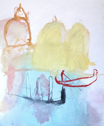 Red gondola, Venice van Guus Van Enckevort, Schilderij te koop op Singulart