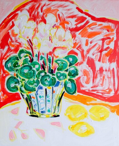 White Cyclamen And Lemons van Tamara Jare, Schilderij te koop op Singulart