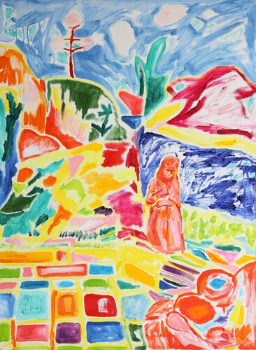 Garden Terrace with Figure and Horizon par Tamara Jare, Peinture en vente sur Singulart