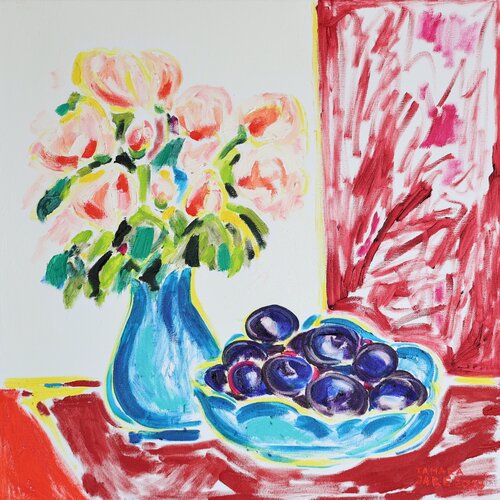 Plums and Hibiscus von Tamara Jare, Malerei kaufen auf Singulart