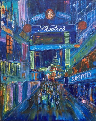 Hamburg Reeperbahn van Adina Utes, Schilderij te koop op Singulart