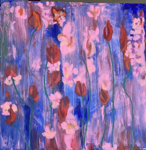 Tulipanes rojos y rosas de MARIA SANCHO ANDREU, Pintura a la venta en Singulart