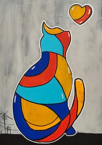 Gatto e cuore by vincenzo raimondo, Painting for Sale on Singulart